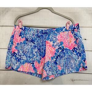 Lilly Pulitzer XL Shorts Stretchy Waist Coral Underwater Print Preppy Vibrant